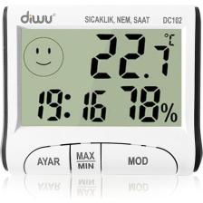 Diwu DC102 İç Mekan Termometre Nem Ölçer Saat