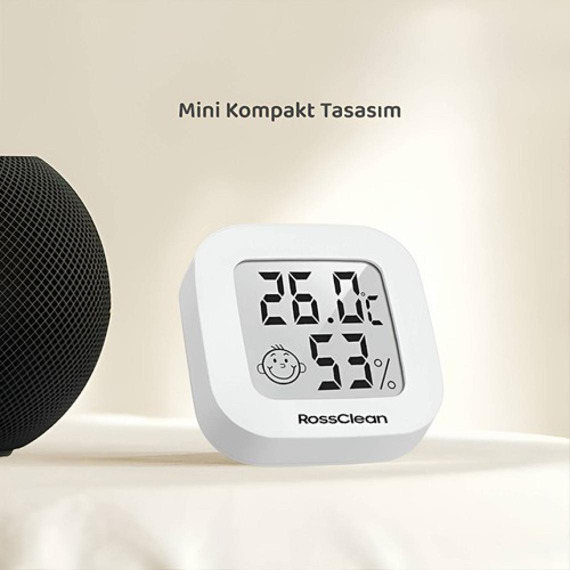 RossClean Smile Dijital Termometre LCD Ekranlı Yüksek Hassasiyetli Sıcaklık ve Nem Ölçer