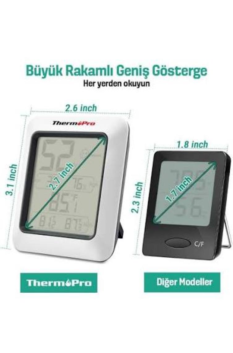 ThermoPro TP50 Termometre İç Mekan Dijital Sıcaklık ve Nem Ölçer - 2 Adet