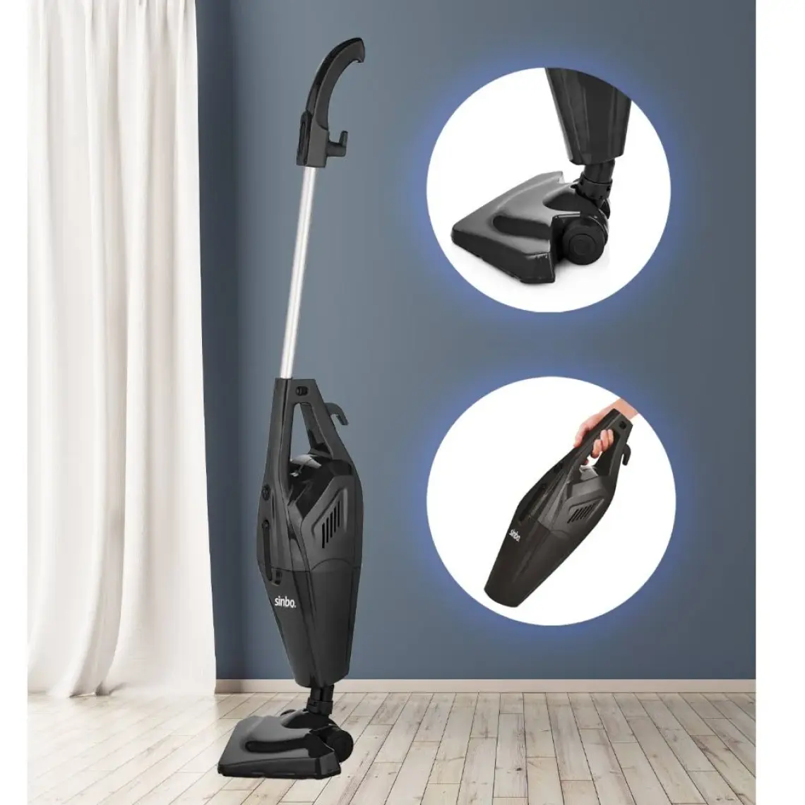 Sinbo Dikey Elektrikli Süpürge - Sessiz Çalışma (62 dB), Pratik Kullanım, Toz Torbasız, 890W Yüksek Emiş Gücü