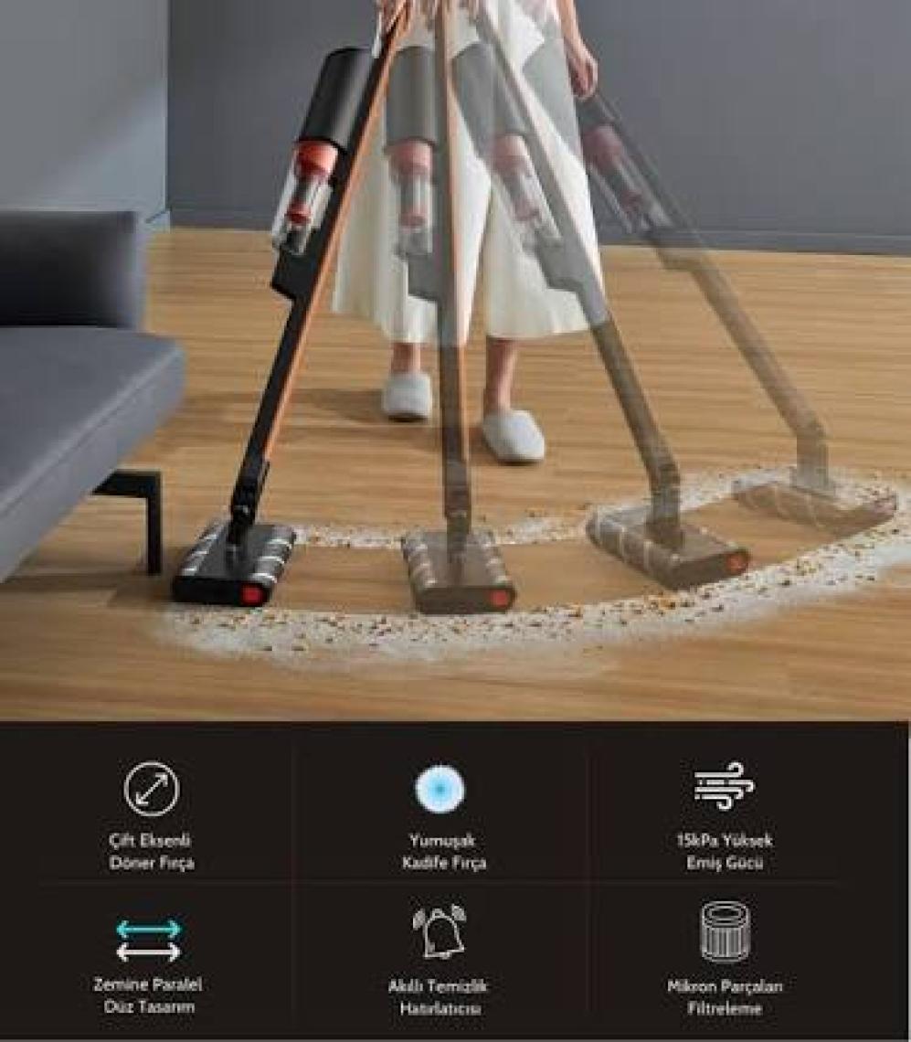 Deerma VC31 Kablosuz Dikey Şarjlı Süpürge - 360° Dönen Çift Rulolu Başlık