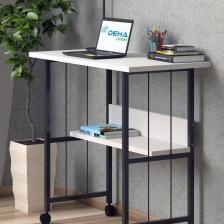 Raflı Frenli Tekerlekli Ofis Ders Laptop Çalışma Masası Metal Ayaklı Mutfak Tekerli Masa