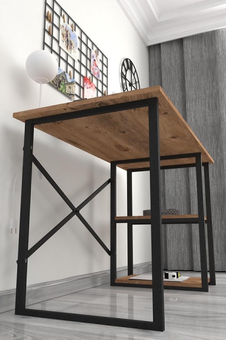 60x120 Cm 2 Raflı Çalışma Masası Bilgisayar Masası Ofis Ders Yemek Masası Çam