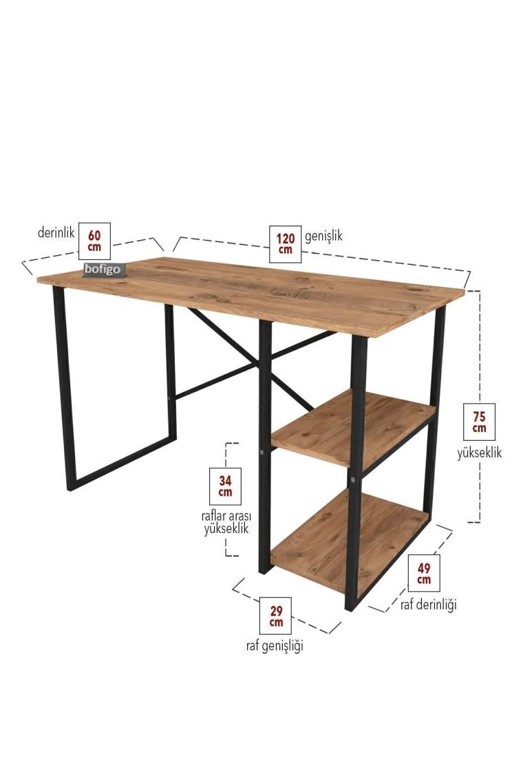 60x120 Cm 2 Raflı Çalışma Masası Bilgisayar Masası Ofis Ders Yemek Masası Çam