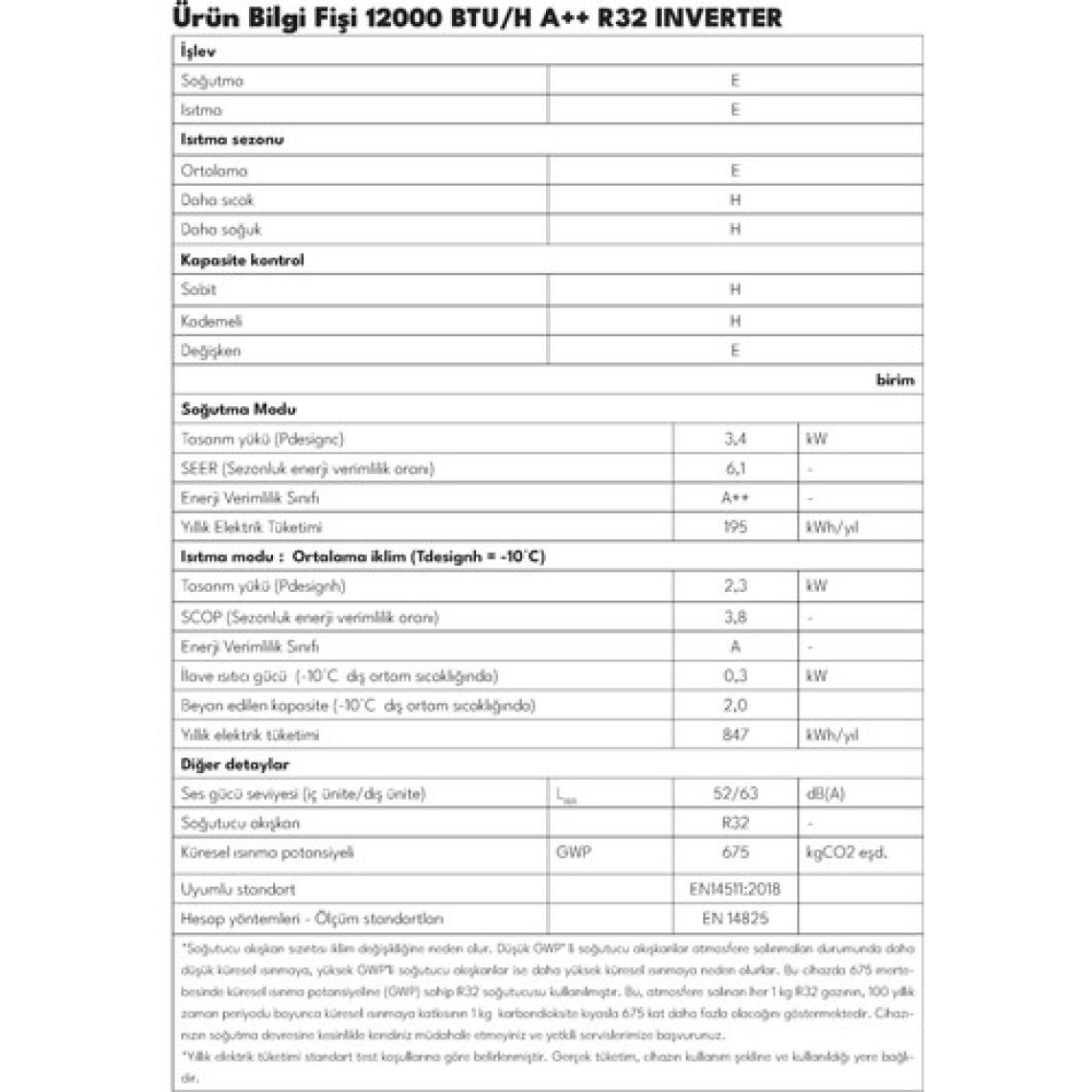 Regal R32 A++ 12000 BTU/H Inverter Duvar Tipi Klima