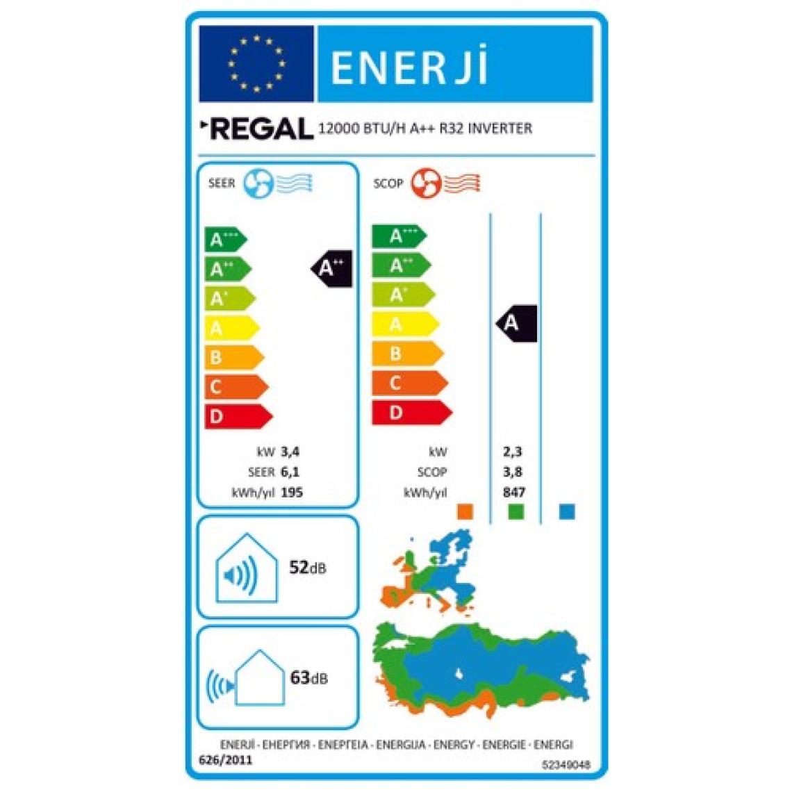 Regal R32 A++ 12000 BTU/H Inverter Duvar Tipi Klima