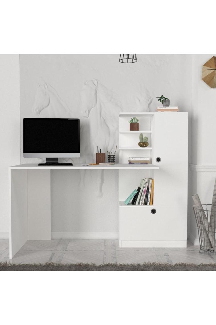 Merinos Kitaplıklı Çalışma Masası Beyaz