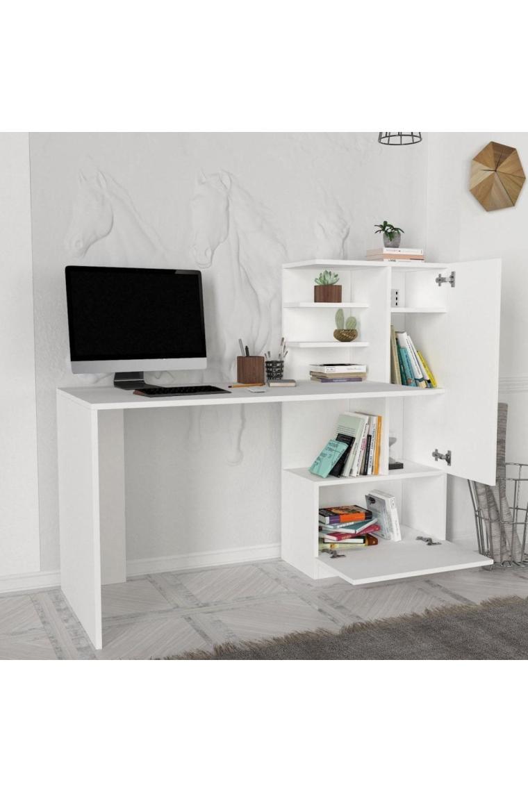 Merinos Kitaplıklı Çalışma Masası Beyaz