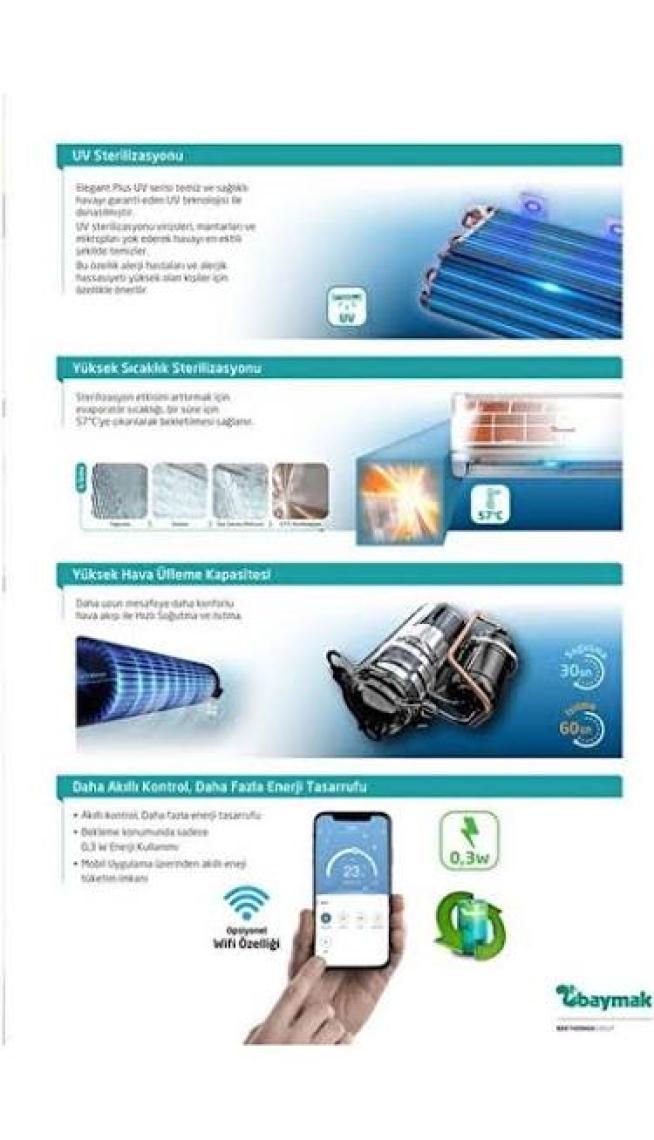 Baymak Elegant Plus UV 12 A++ 12000 BTU Inverter Duvar Tipi Klima