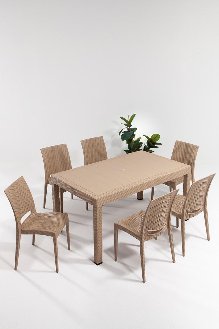 Rattan Large Cappucino Masa Takımı Bahçe&balkon 1 Masa + 6 Sandalye