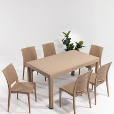 Rattan Large Cappucino Masa Takımı Bahçe&balkon 1 Masa + 6 Sandalye