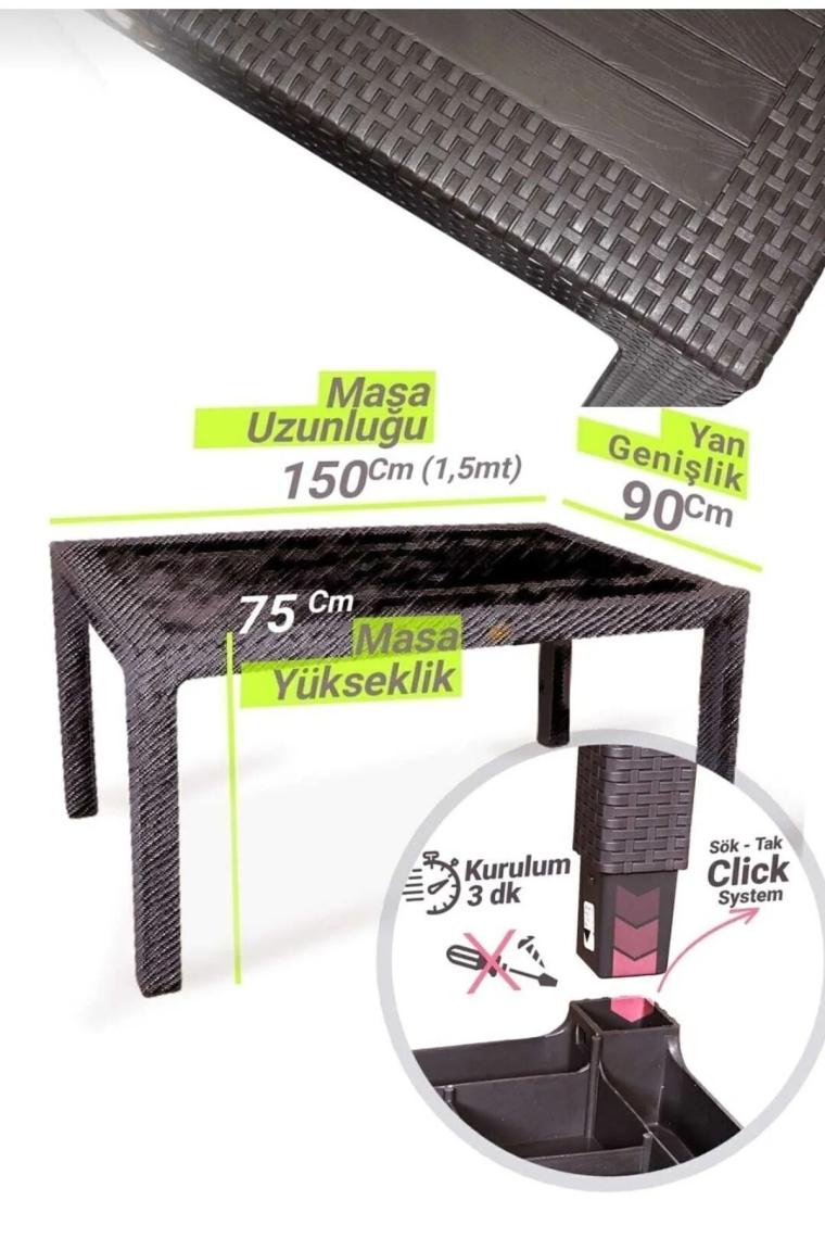 Bambu 90x150 Cm Camsız Rattan Bahçe Balkon Masa Takımı