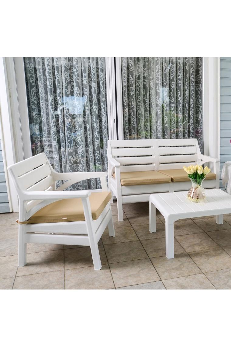 Miami Oturma Grubu Bahçe Koltuk Takımı Teras Balkon Seti - Beyaz