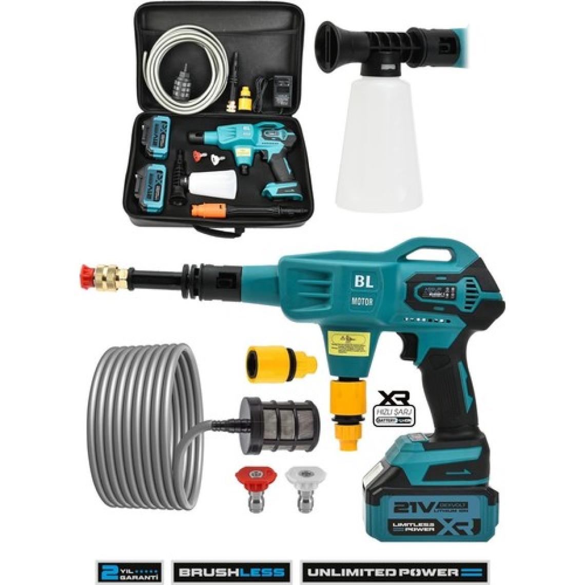 Assur 21V Yüksek Basınçlı Kömürsüz Motor Akülü Oto Araba Yıkama Makinesi Şarjlı