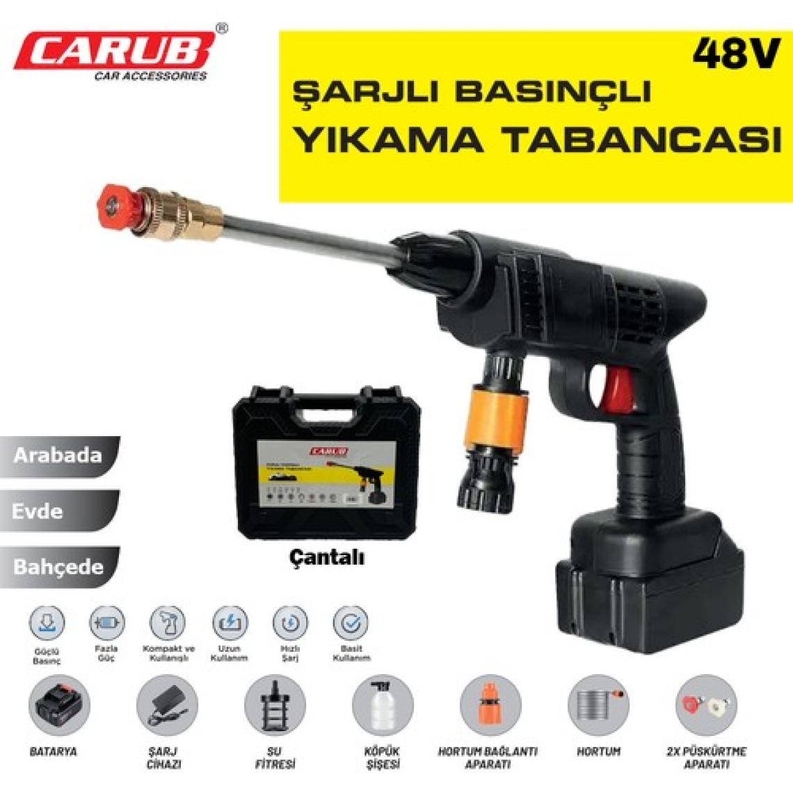 Carub 48V Şarjlı Oto Yıkama, Bahçe Sulama Tabancası Makinesi Yüksek Basınçlı