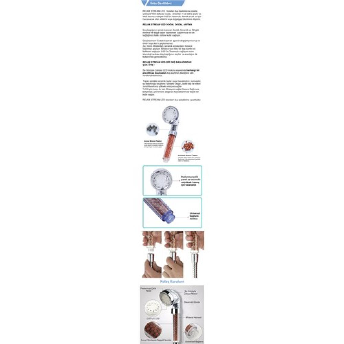 Relax Stream LED Işıklı %50 Su Tasarruflu Duş Başlığı Kokulu ve Arıtmalı Duş Başlığı