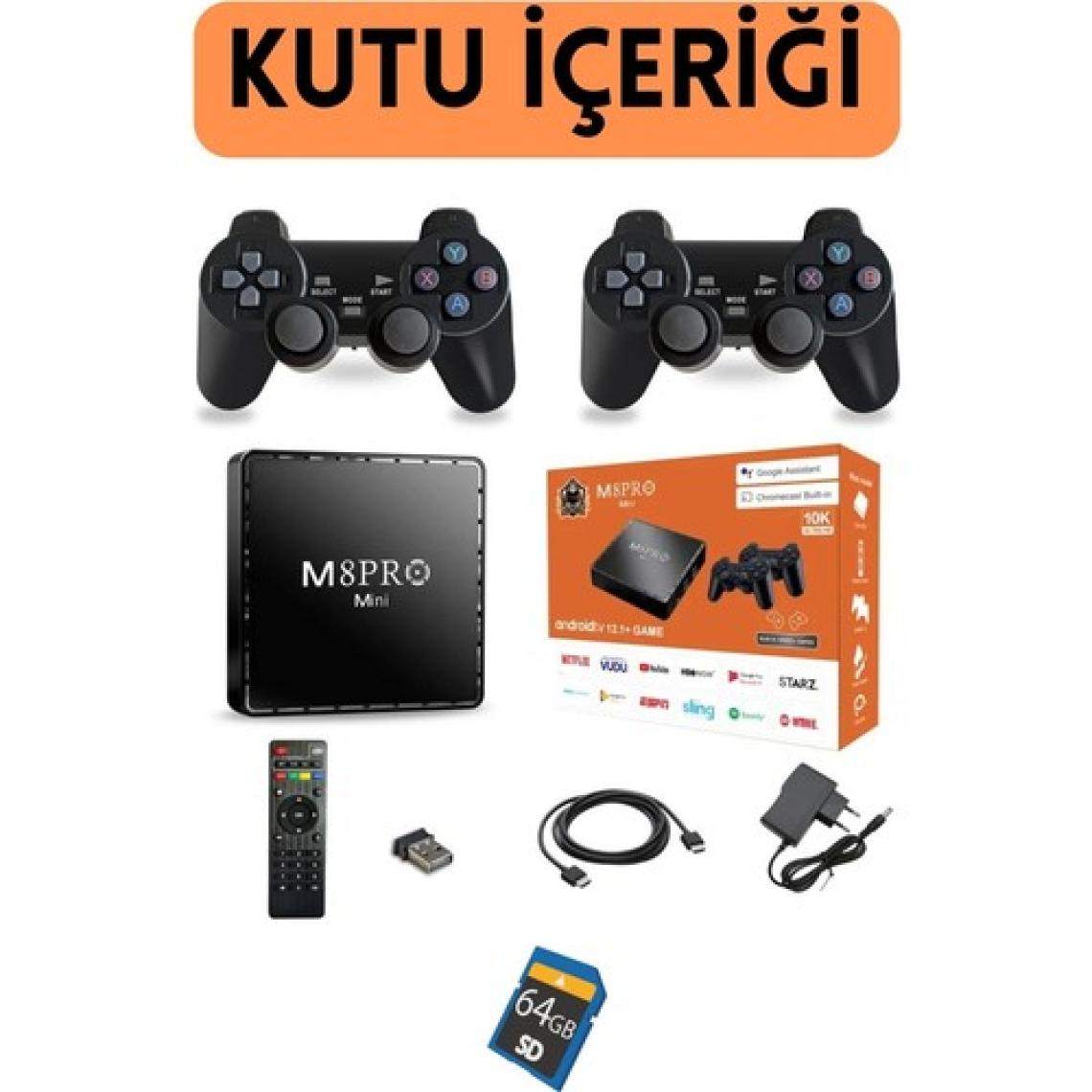 Android Tv Box 2.4g 10K Ultra Hd 2gb Ram 64GB Hafıza 10000 Retro Oyunlu Konsol Game Stick M8 Pro Mini