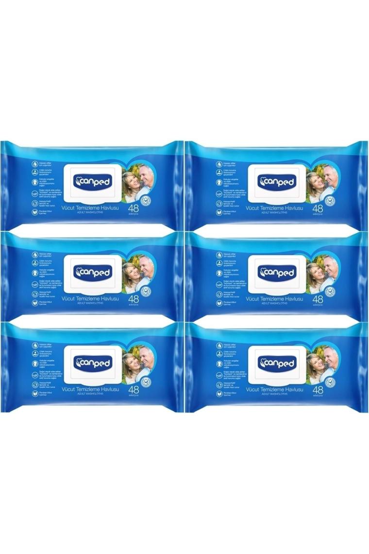 Hasta Vücut Perine Temizleme Islak Mendil Havlu 48 Yaprak Xl (6 Lı Set) Plastik Kapaklı