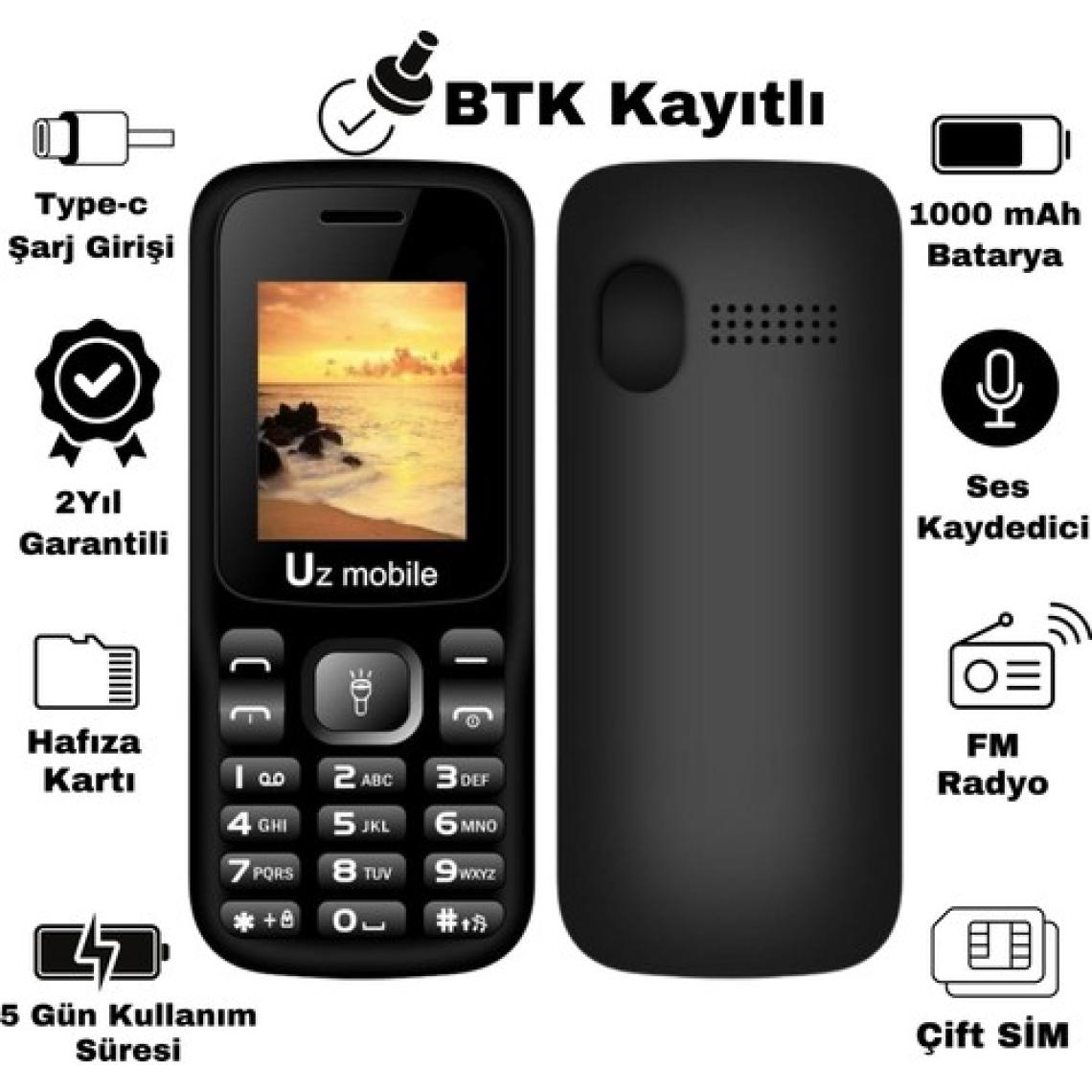Uz Mobile - Çift Sım Kartlı, Yerli Üretim Tuşlu Telefon (Uz Türkiye Garantili)