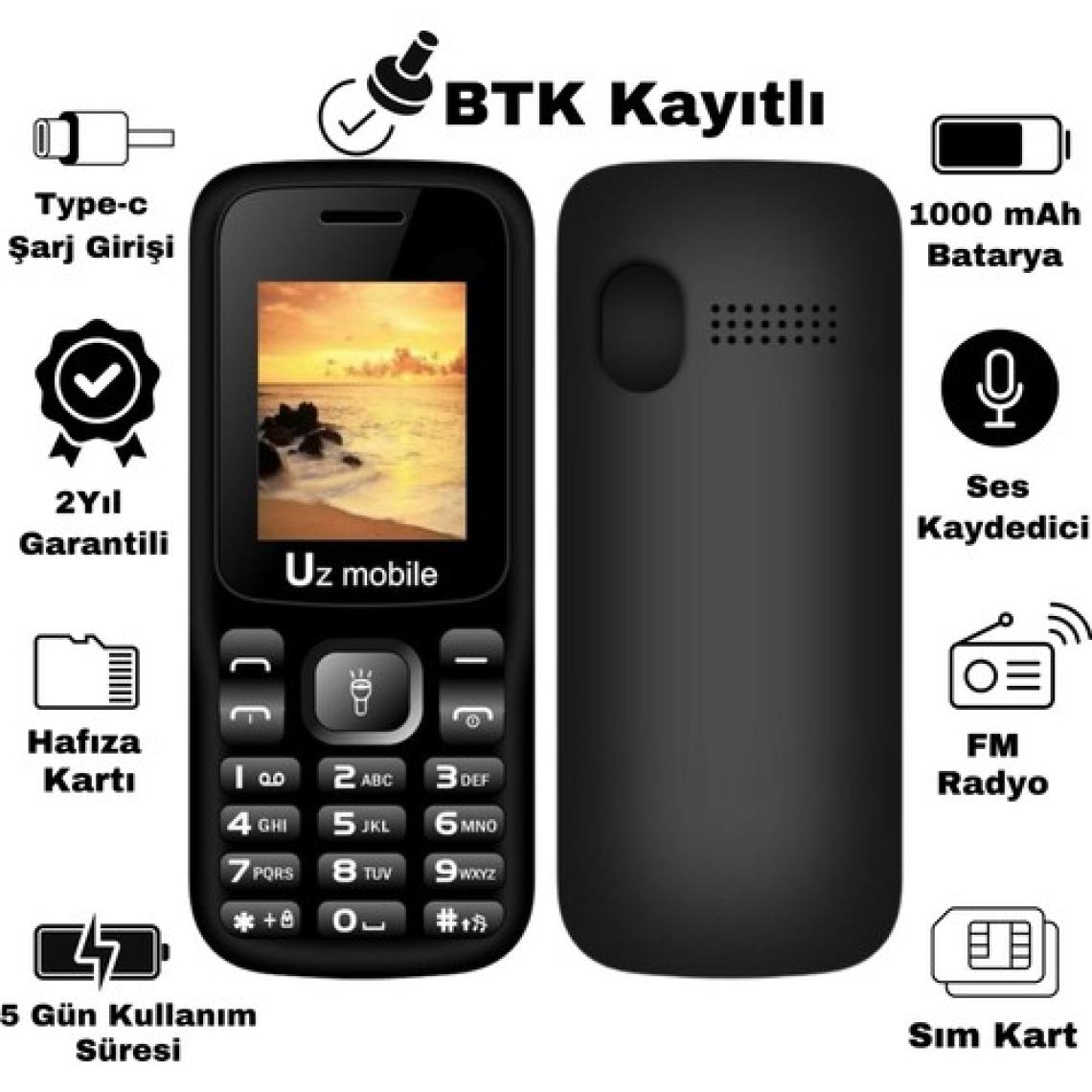 Uz Mobile - Çift Sım Kartlı, Yerli Üretim Tuşlu Telefon (Uz Türkiye Garantili)