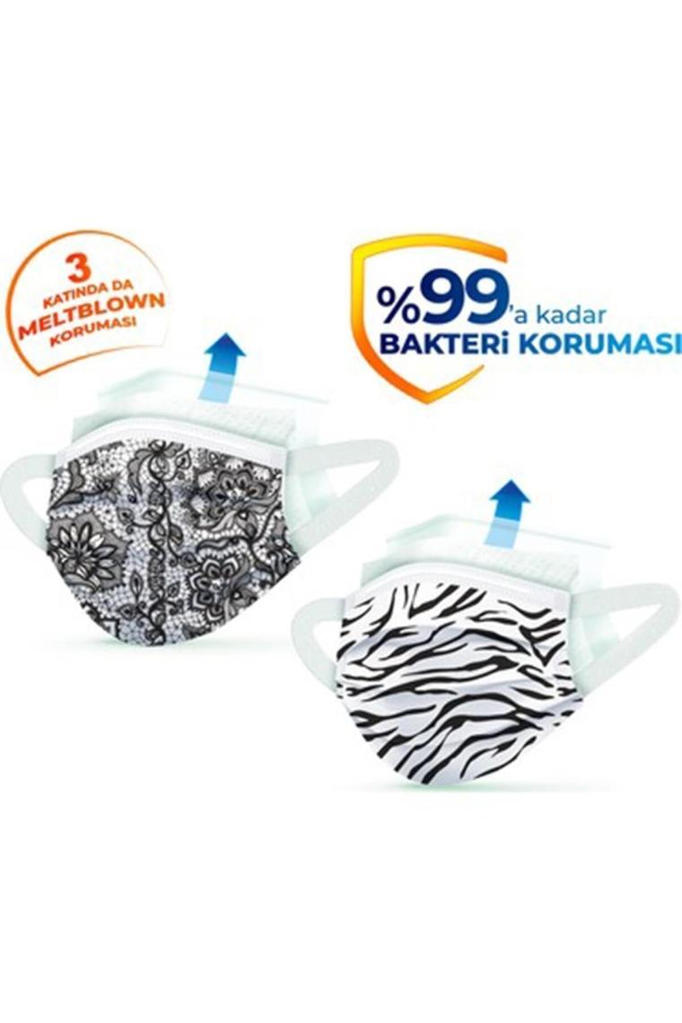 Elastik Kulaklı Trendy Desenli Maske 10 Adet