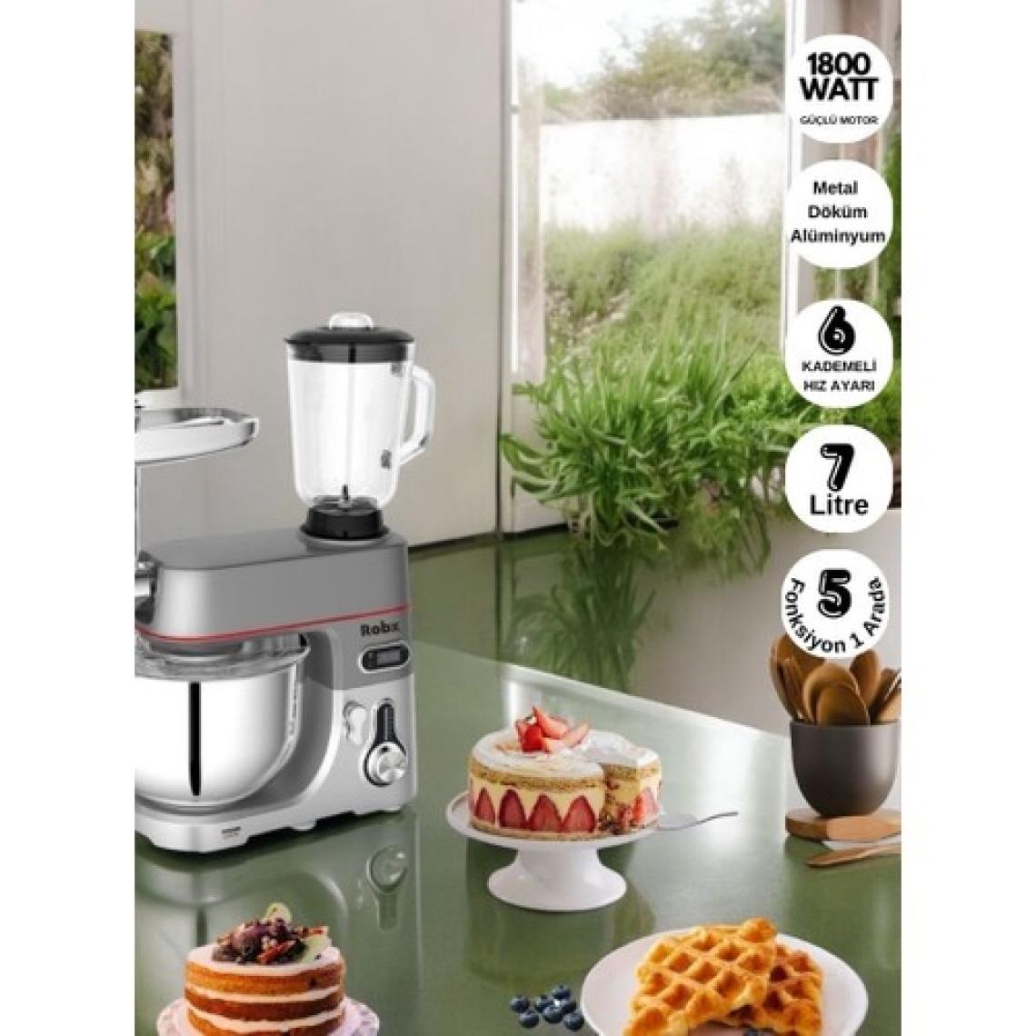 Robx SR50 Döküm Gövde 7 Litre Içli Köfte Hamur Yoğurma Kıyma Çekme Erişte Blender Çıpıcı mixer Set