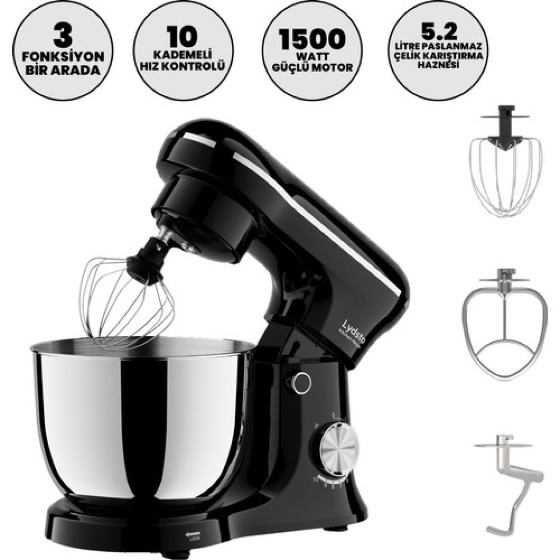 Lydsto Kitchen Helper PV-4700 1500W-5.2 Litre -10 Kademe Hız Ayarı Stand Mikser Hamur Yoğurma Makinesi Siyah