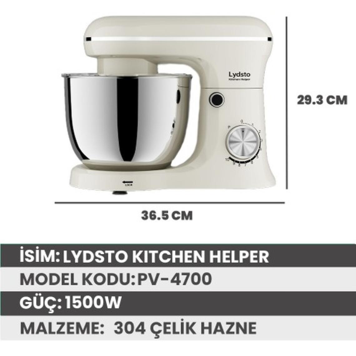 Lydsto Kitchen Helper PV-4700 1500W-5.2 Litre -10 Kademe Hız Ayarı Stand Mikser Hamur Yoğurma Makinesi Siyah