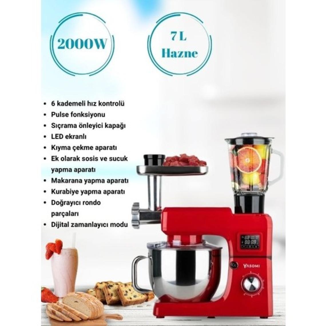 Yasomi Sm 1511BML LED Ekranlı Kıyma Çekme Aparatlı Blender 7 Litre Stand Mikser Mutfak Şefi