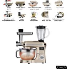 Icotech SM50 Gold LED Ekranlı Hamur Mayalama Kıyma Çekme Blender 2000W 6,5 Litre Stand Mikser Mutfak Şefi Hamur Yoğurma Makinesi