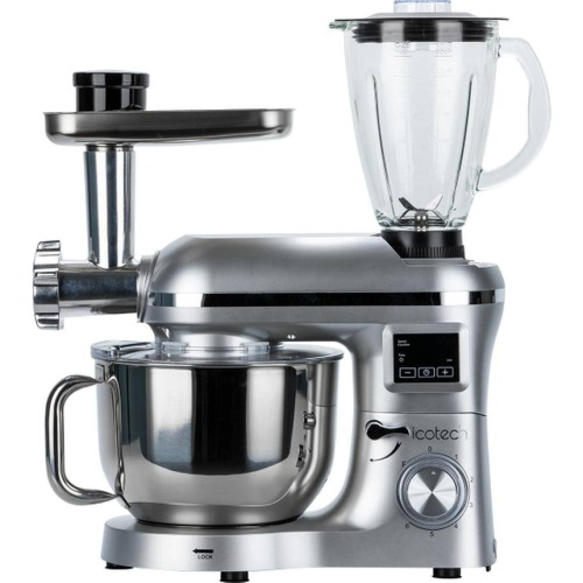 Icotech SM50 Gümüş LED Ekranlı Hamur Mayalama Kıyma Çekme Blender 2000W 6,5 Litre Stand Mikser Mutfak Şefi Hamur Yoğurma Makinesi