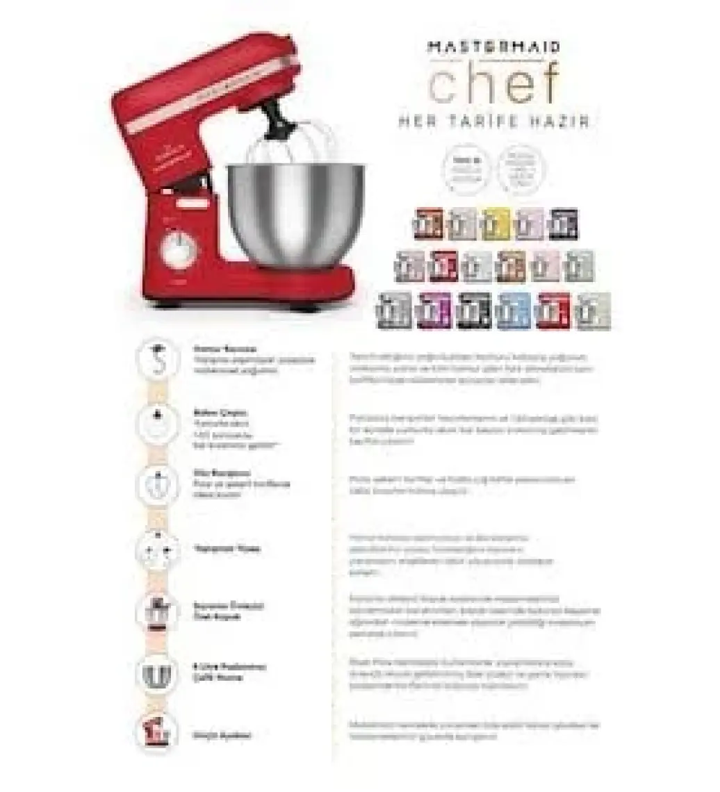 Karaca Mastermaid Chef Stand Mikser Red 1500W 5 Lt