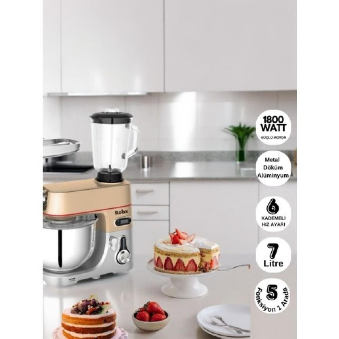 Robx SR50 Döküm Gövde 7 Litre Içli Köfte Hamur Yoğurma Kıyma Çekme Erişte Blender Çıpıcı mixer Set