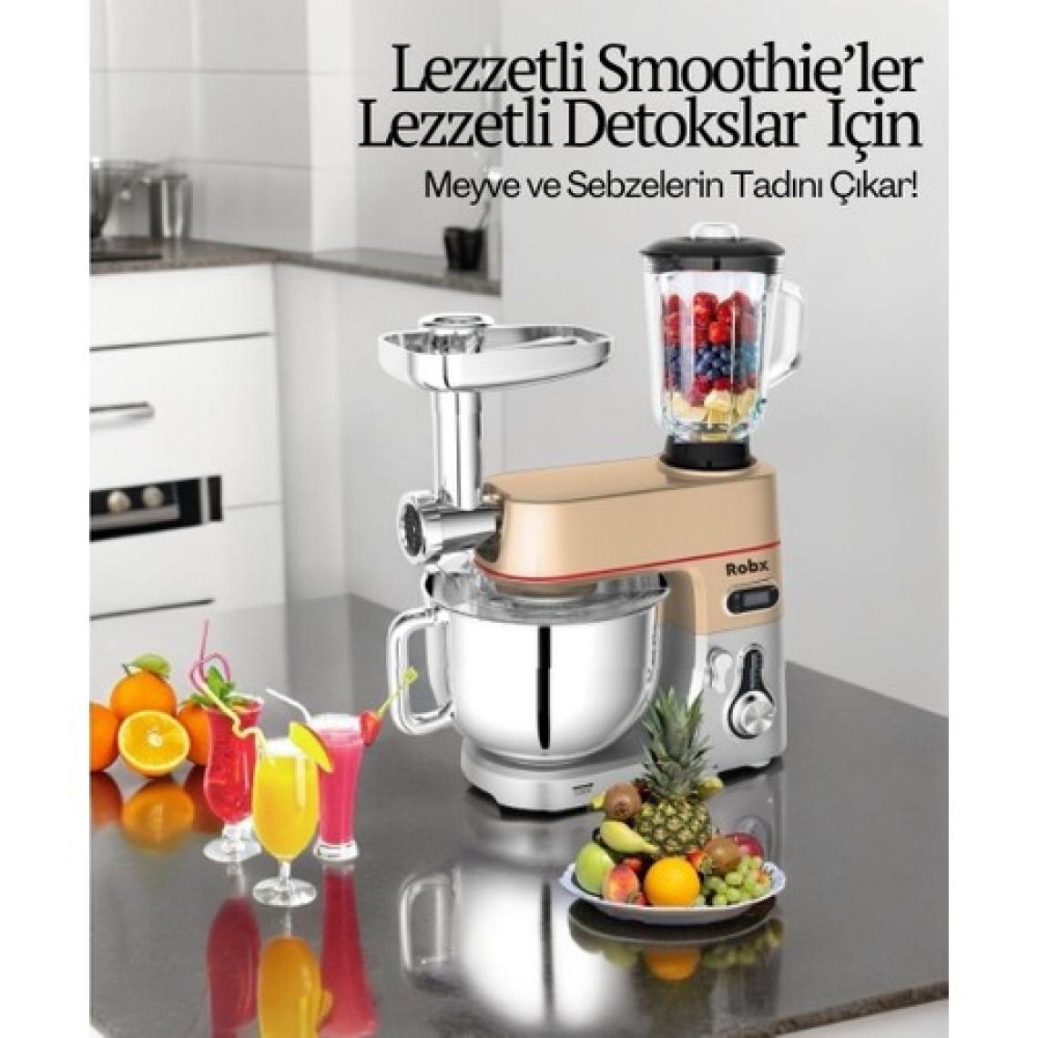 Robx SR50 Döküm Gövde 7 Litre Içli Köfte Hamur Yoğurma Kıyma Çekme Erişte Blender Çıpıcı mixer Set