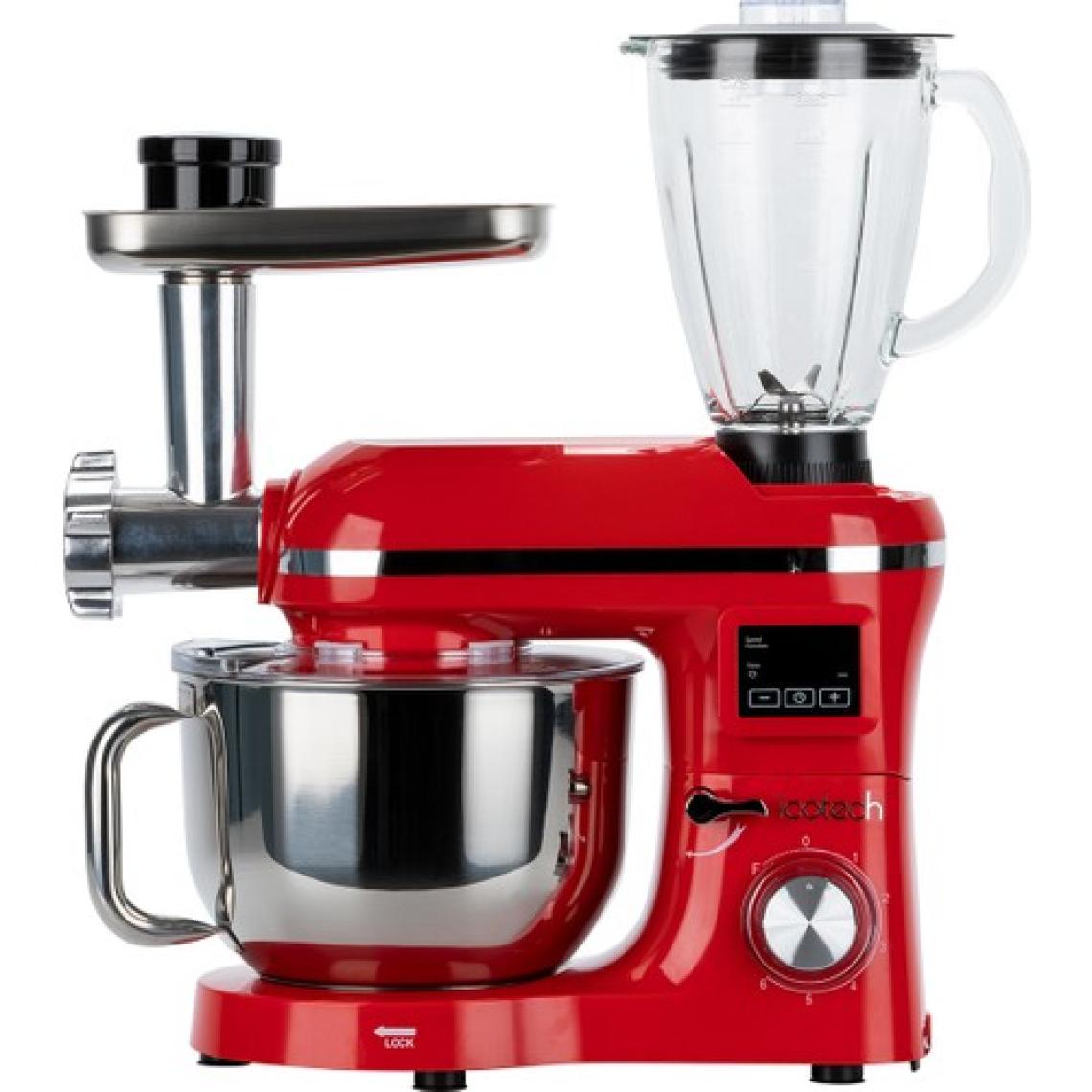 Icotech SM50 Kırmızı LED Ekranlı Hamur Mayalama Kıyma Çekme Blender 2000W 6,5 Litre Stand Mikser Mutfak Şefi Hamur Yoğurma Makinesi