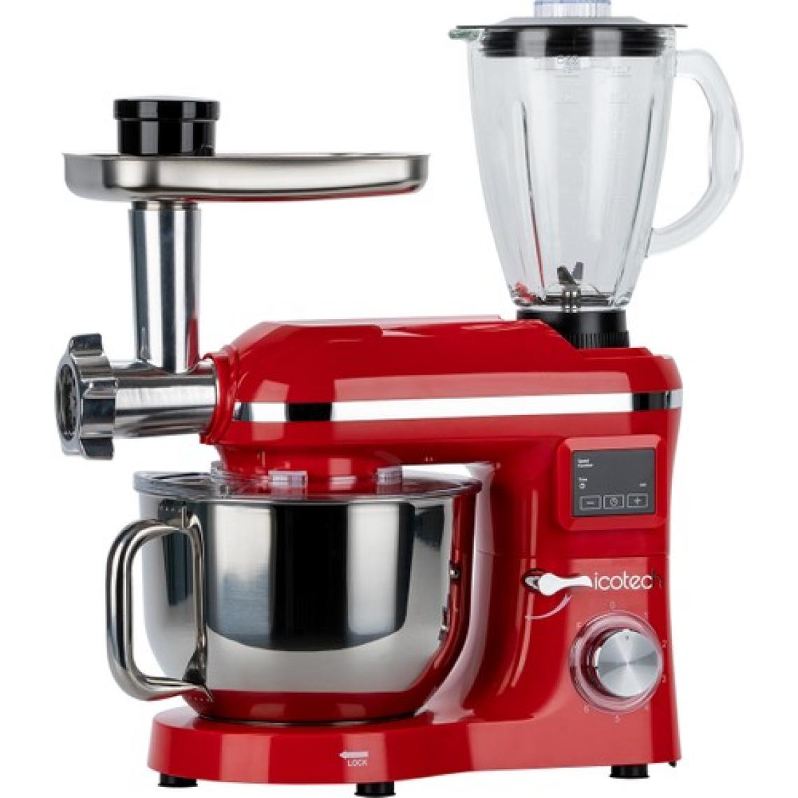 Icotech SM50 Kırmızı LED Ekranlı Hamur Mayalama Kıyma Çekme Blender 2000W 6,5 Litre Stand Mikser Mutfak Şefi Hamur Yoğurma Makinesi
