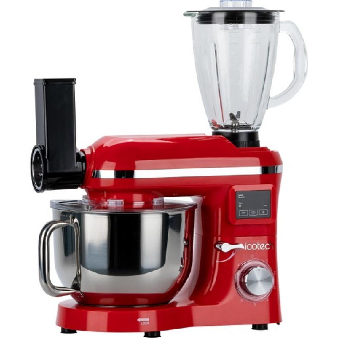 Icotech SM50 Kırmızı LED Ekranlı Hamur Mayalama Kıyma Çekme Blender 2000W 6,5 Litre Stand Mikser Mutfak Şefi Hamur Yoğurma Makinesi