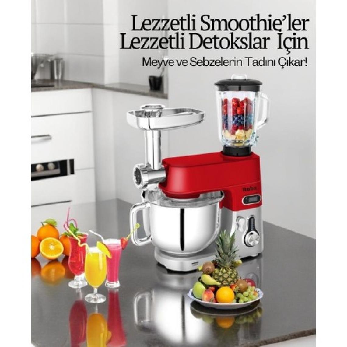 Robx SR50 Döküm Gövde 7 Litre Içli Köfte Hamur Yoğurma Kıyma Çekme Erişte Blender Çıpıcı mixer Set