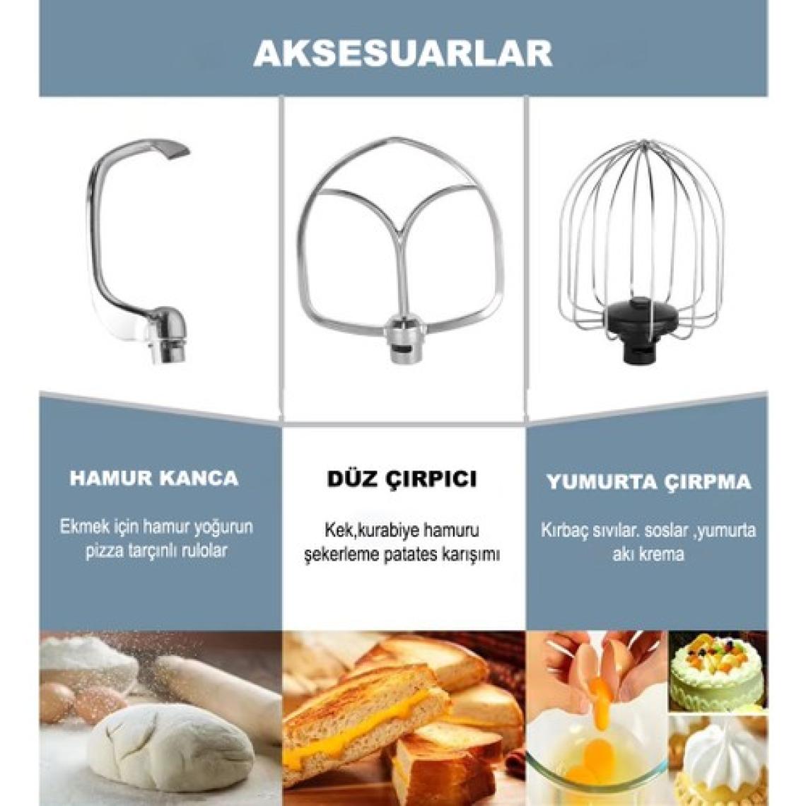 Robx SR50 Döküm Gövde 7 Litre Içli Köfte Hamur Yoğurma Kıyma Çekme Erişte Blender Çıpıcı mixer Set
