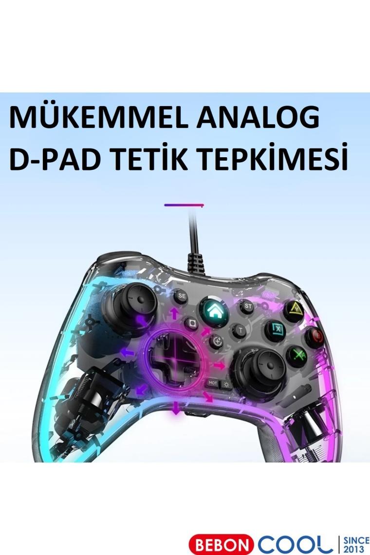 Beboncool S03 Pc/android Telefon/tablet/tv Box/ps4/switch Uyumlu Rgb Işıklı Kablolu Joystick Gamepad