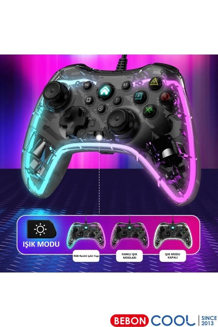 Beboncool S03 Pc/android Telefon/tablet/tv Box/ps4/switch Uyumlu Rgb Işıklı Kablolu Joystick Gamepad
