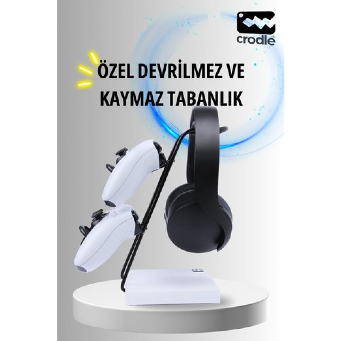 Crodle Beyaz Ahşap ve Siyah Metal Gaming Ps4 Ps5 Xbox Joystick Kontroller Tutucu ve Kulaklık Dikey Standı
