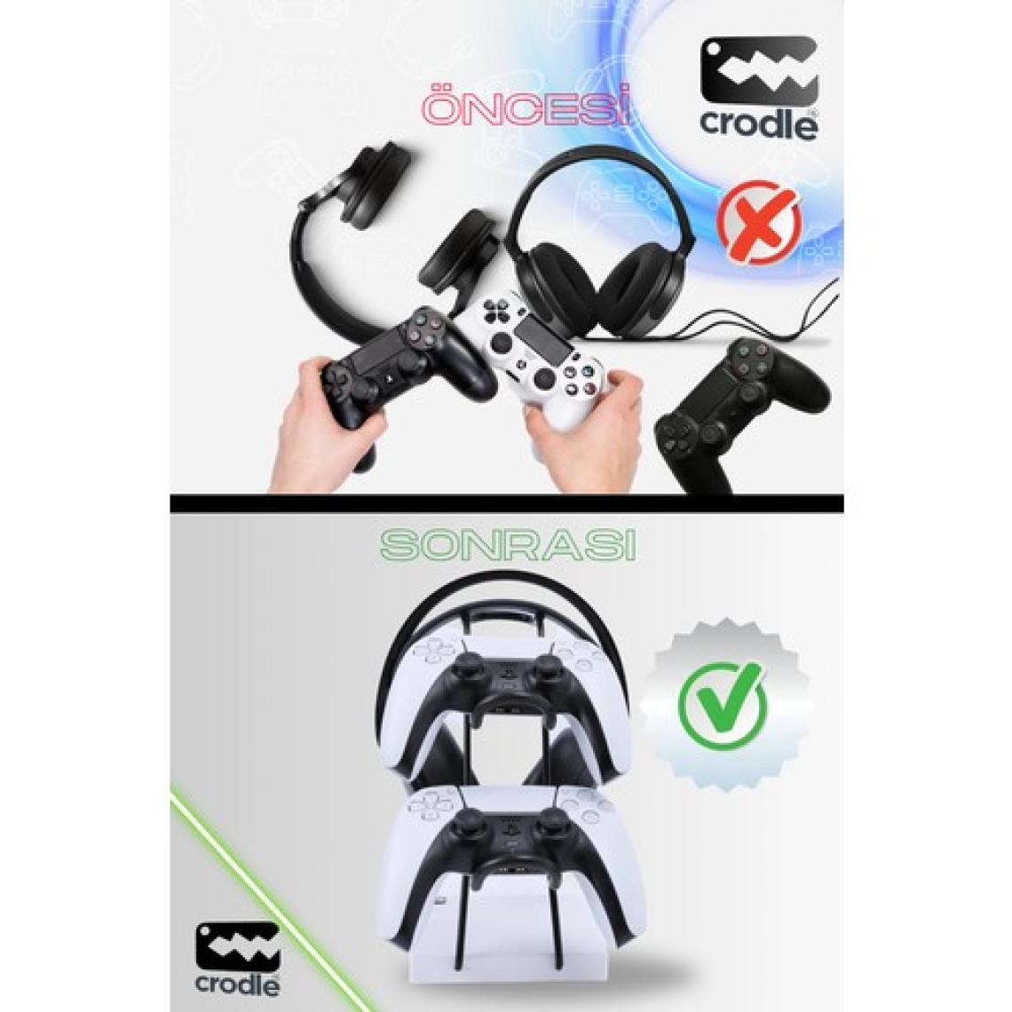 Crodle Beyaz Ahşap ve Siyah Metal Gaming Ps4 Ps5 Xbox Joystick Kontroller Tutucu ve Kulaklık Dikey Standı