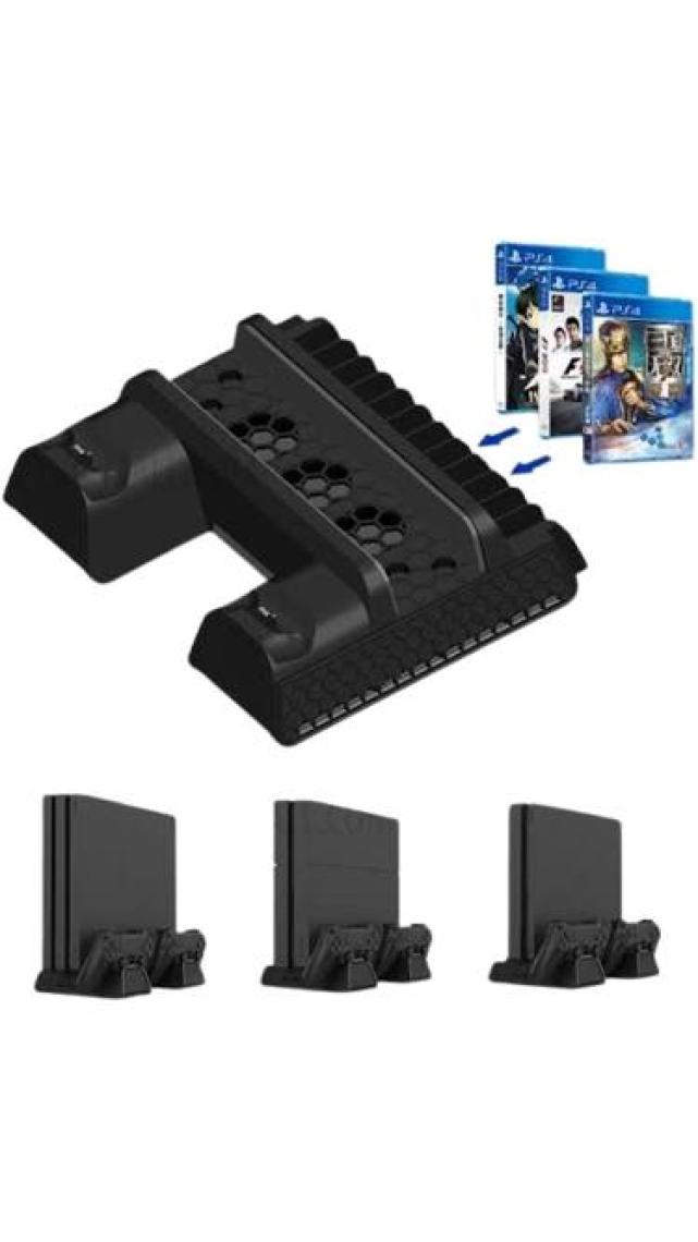 YUES PS4 Çok Fonksiyonlu Stand – Fanlı Soğutma + Çift Şarj Yuvası + Oyun Organizeri, PS4 Fat/Slim/Pro Uyumlu