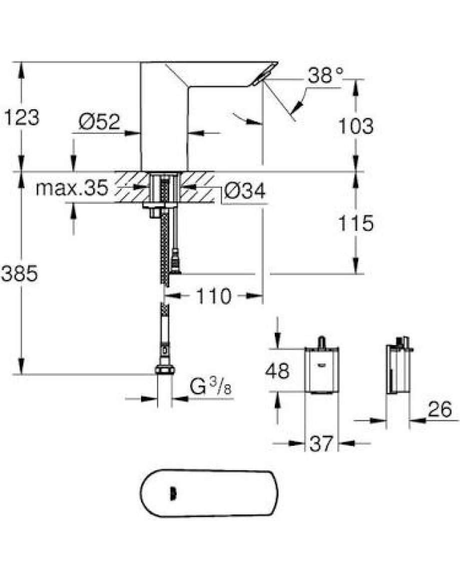 Grohe Bau Cosmopolitan Elektronik Lavabo Bataryası - 36453000