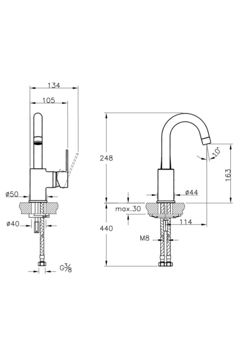 Squa Lavabo Bataryası Yuksek Doner Borulu A42588