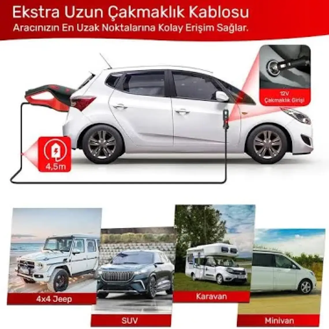 Kobb KBV12 12VOLT/120WATT Araç Süpürgesi + 5 Parça Aksesuar Seti + Taşıma Çantası