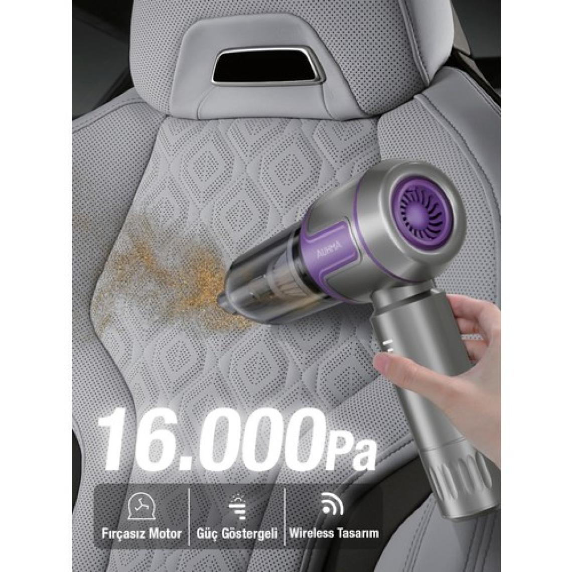 Auhma AHV-09 Kablosuz Taşınabilir Araç İçi El Süpürgesi | 16000PA Güçlü Vakum | 4’ü 1 Arada Çok Amaçlı Temizlik