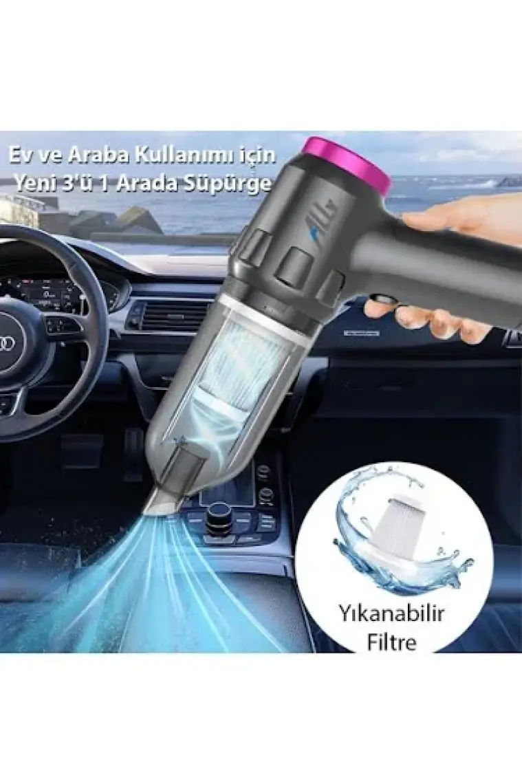 ALLY 14000pa Güçlü Portatif 2 Kademeli Tasinabilir Vakumlu Kablosuz Üflemeli Mini Araç Süpürgesi SW-103