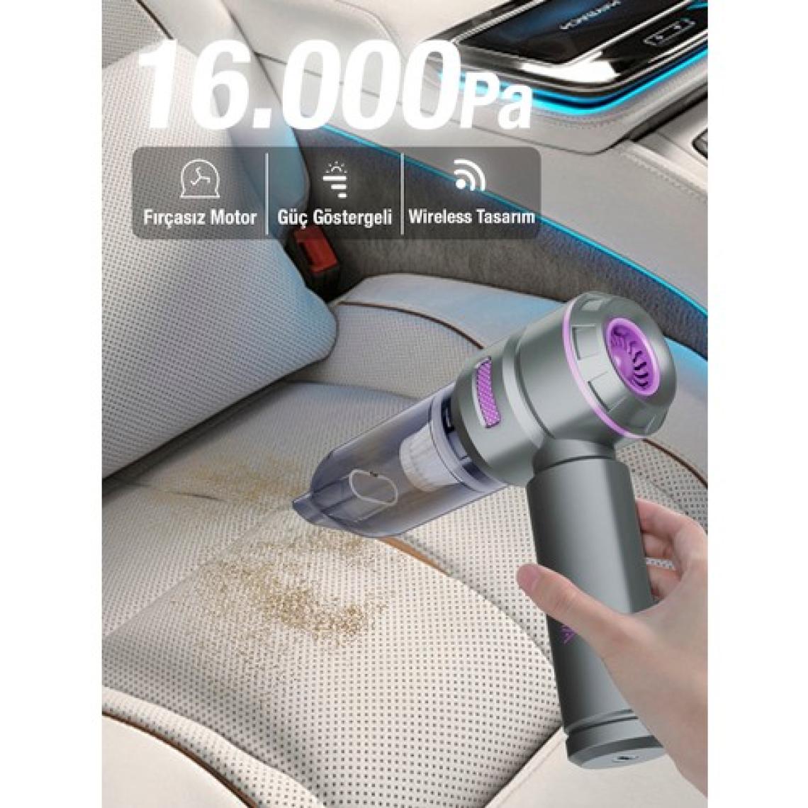 Auhma AHV-01 Kablosuz Güçlü Araç Süpürgesi ve Hava Üfleyici | 16000PA Vakum Gücü | 3 Kademeli Hız | 9 Parça Aksesuar
